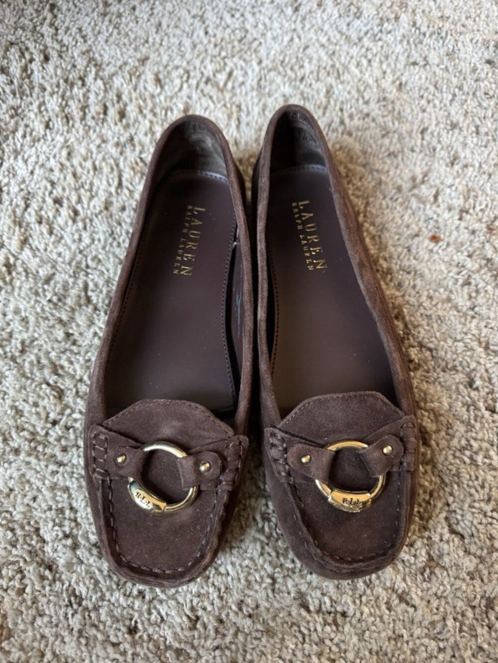 RALPH LAUREN BROWN Brown Suede Loafers Sz 7B Casual Career Comfy Office Preppy